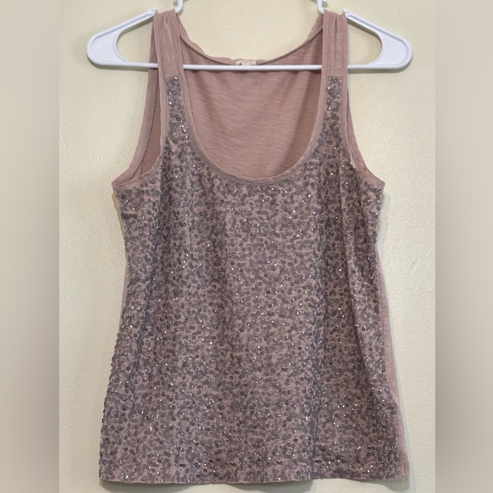 J. Crew Sequin Front Tank Top Small S Pink Beige Glam Party Sleeveless Knit